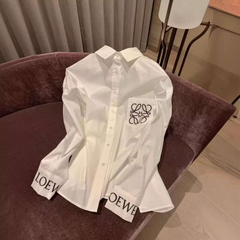 La25loe Shirt Heavy Craftsmanship High-Quality Fashion Casual Loose Embroidered Letters Versatile Elegant Spring And Autumn Top