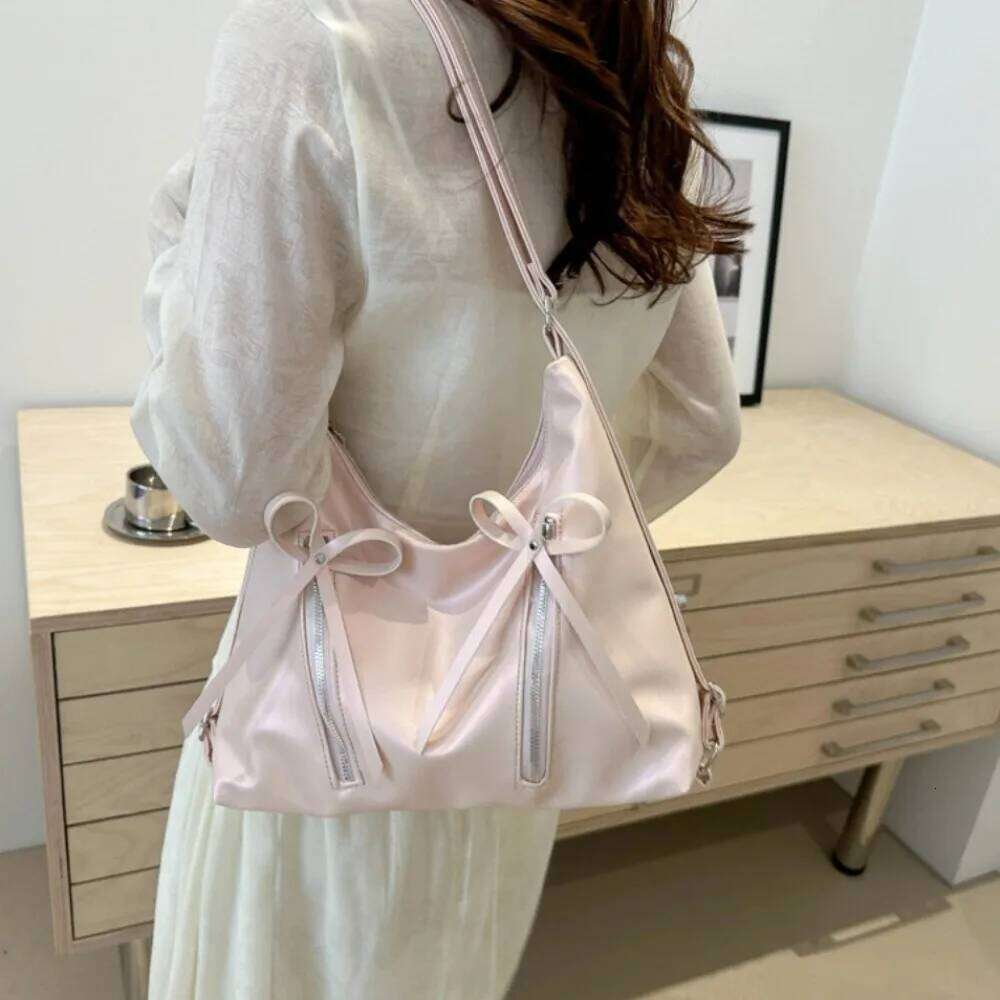 Message Silver Bowknot Shoulder Korean New Style Large Capacity Tote Elegant Ins Bow Crossbody Bag Streetwear Y260205