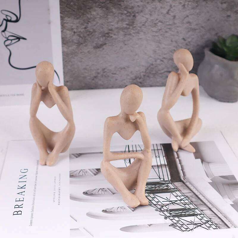 3-Piece Set Nordic Minimalist Sandstone Mini Thinker Sculpture - Home Decor Art Craft, Office Bookshelf, Bedroom Tabletop Decora S260204