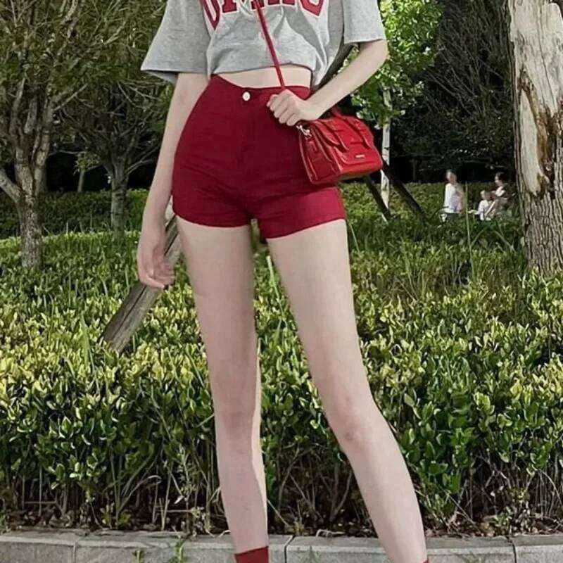 Women's Denim Shorts Summer Red Jorts Female Short Jeans Pants Aesthetic Outfits Fashion Clothing 2025 New In Youthful Luxury XL XJ260206