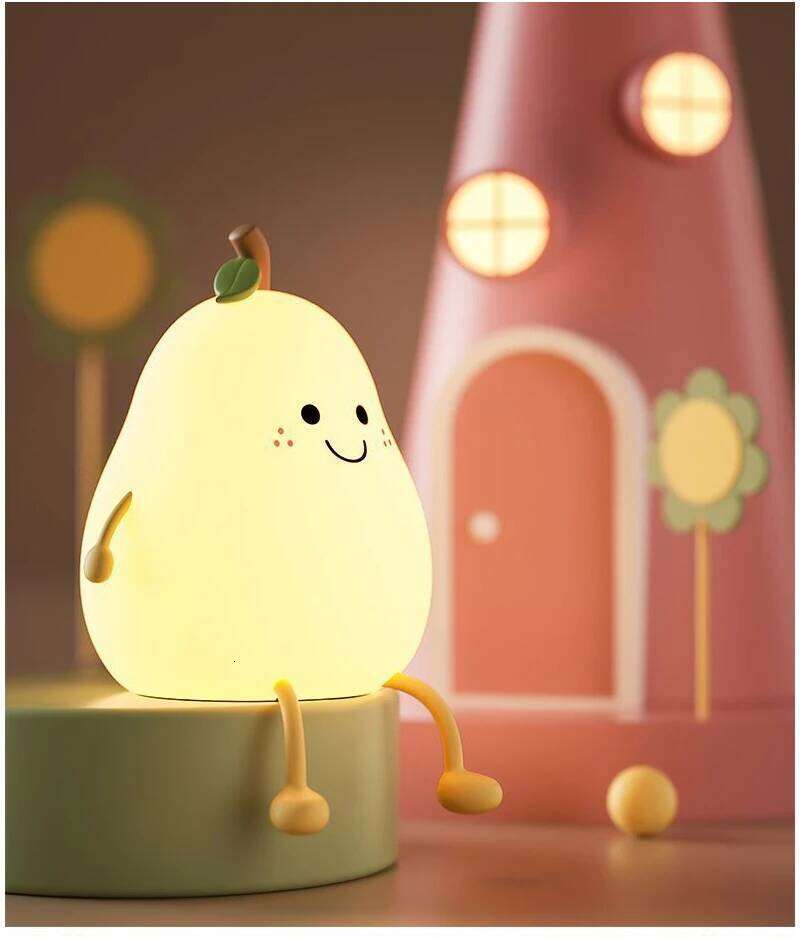 Creative LED Light Children's Bedroom Bedside Sleeping Lamp USB Rechargeable Pear Silicone Night Lights S260204