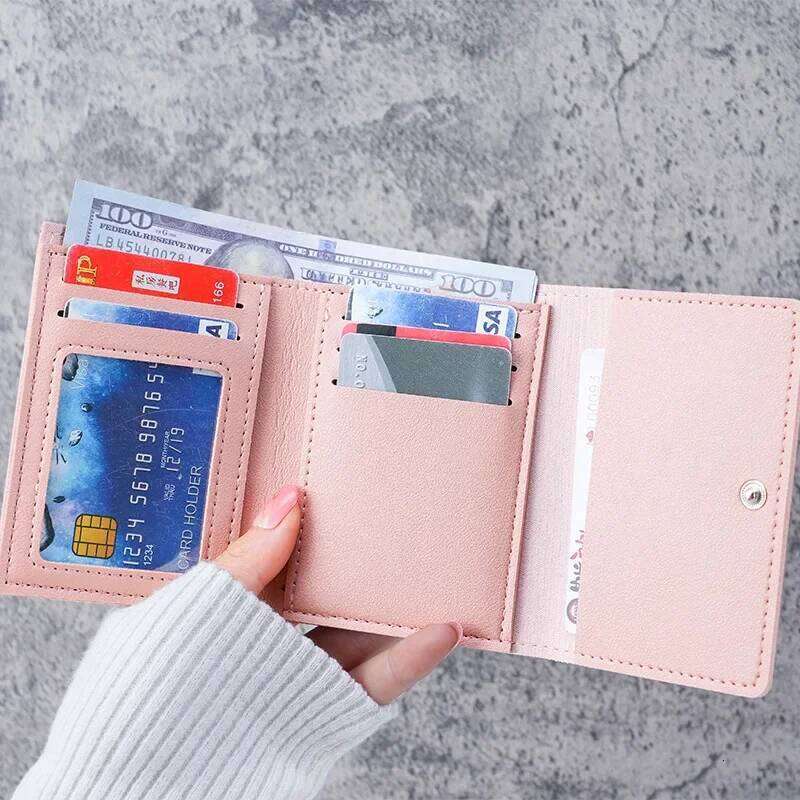 Women Short Cute Small Student Triple Fold Girl ID Card Holder Coin Purse Lady Wallets Cartoon Bag Y260206