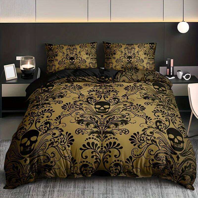 Black Damask Comforter Exotic Sugar Skull Duvet Covers Gothic Vintage Floral Skeleton Bedding Set Bohemian Quilt Cover XJ260206