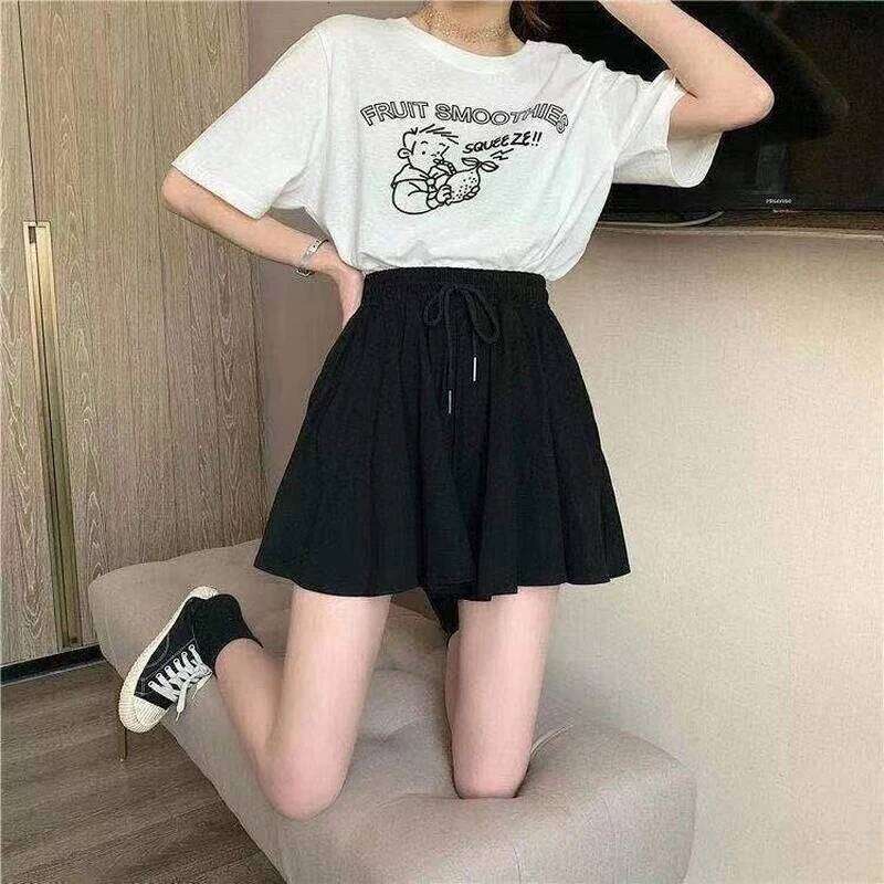 MEXZT 5Xl Summer Skirts Women Elastic High Waist Casual Wide Leg Shorts Korean A Line Loose Mini Skirt Black Short Pants XJ260206