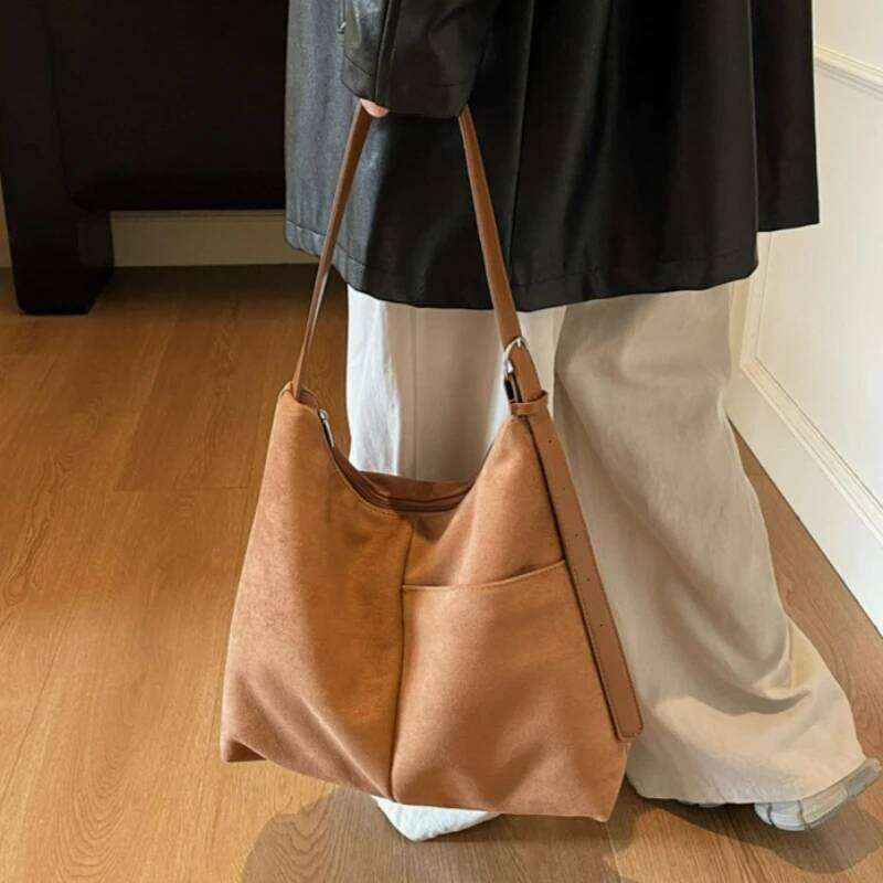 New Versatile Crossbody Women Fashion Suede Large Capacity Shoulder Bag Korean Trendy Tote Textured Casual Storage Bags Y260204