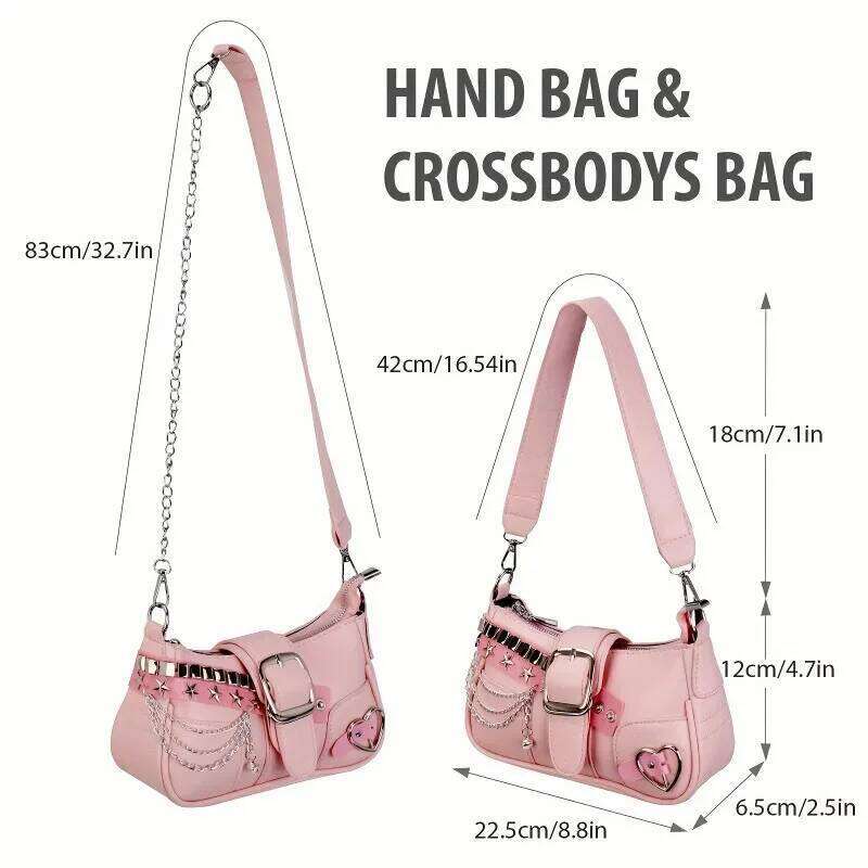 Y2k Women's Korean Style Shoulder Bag with Detachable Chain Strap Star Accents Zipper, PU Crossbody Bag, Versatile Travel Purse Y260205