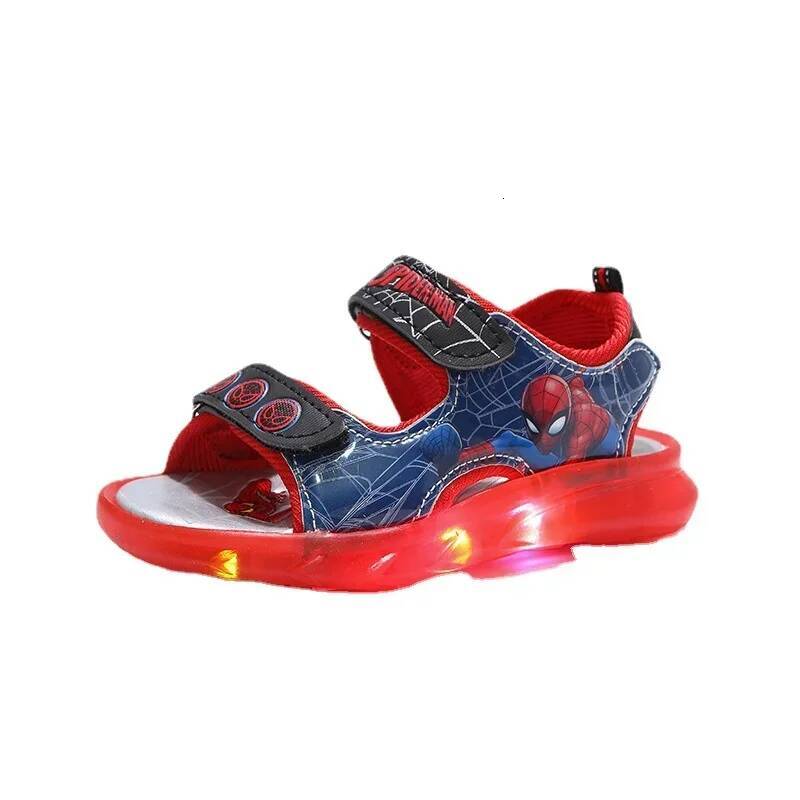 Disney Marvel Boys Girls Spider-Man Princess Led Light Up Luminous Sports Sandals Summer Kids Sandals Non-Slip Toddler Shoes