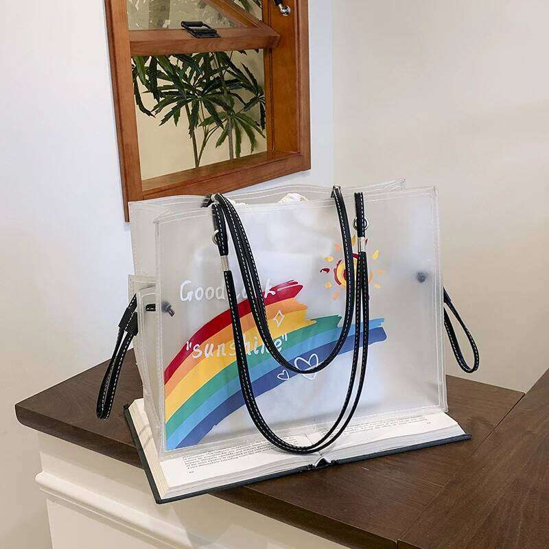 2025 Summer Travel For Women Printing PVC Handbag Warterproof Transparent Shoulder Fashion Vacation Beach Tote Bag Y260205