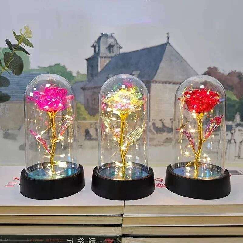 Artificial Flowers Valentines Day Gift for Girlfriend Eternal Rose LED Light Foil Flower Wedding Decor Christmas Gifts S260204