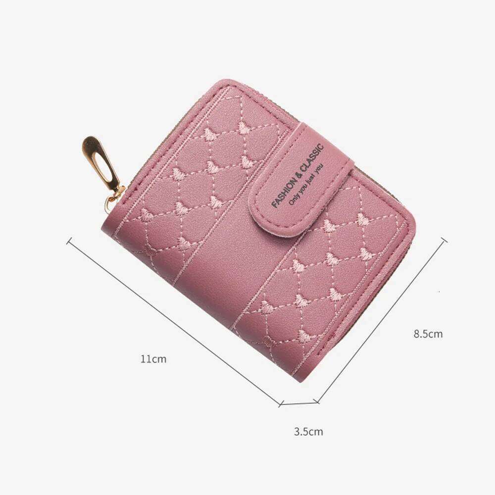 Embroidered Love Heart Ladies Multifunction Id Holder Card Holders Zipper Snap Short Wallet Fast Drop Shipping Y260206