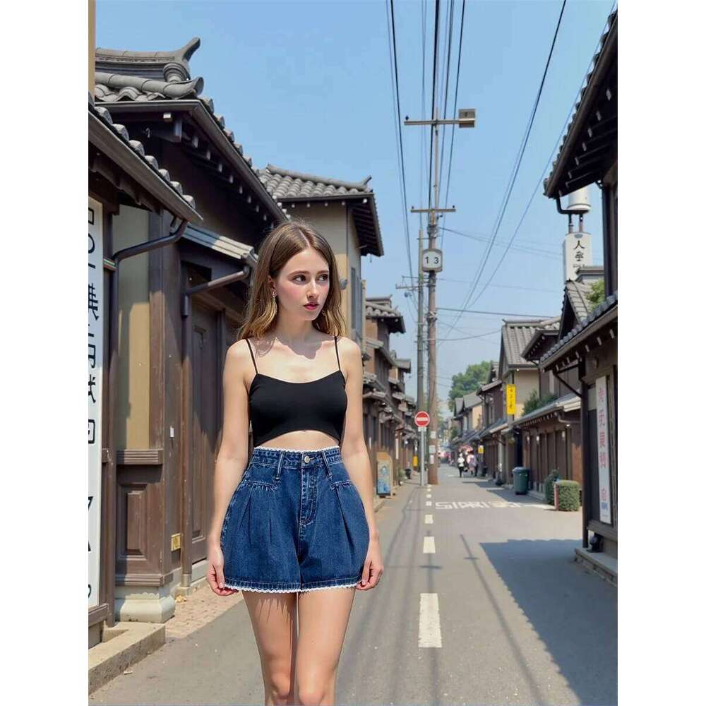 Denim Dark Blue Womens Loose Baggy Oversize Korean Style Gym Shorts Ladies Summer Sporty Elastic Waist Casual Trendy XJ260206
