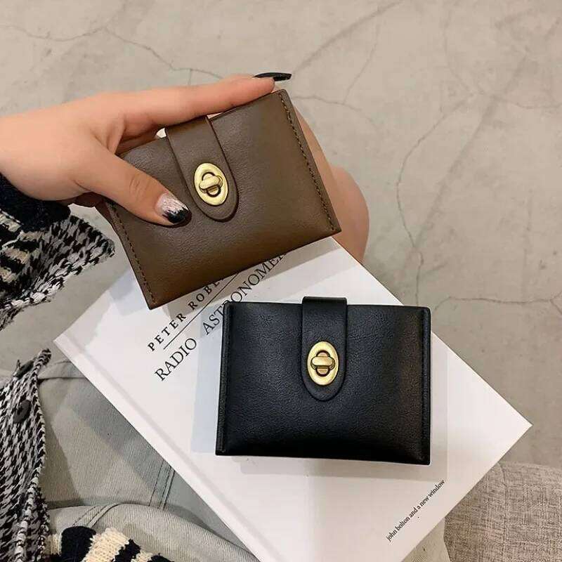Women's Short Black Brown Minimalist Versatile Compact Card Bags Coin Purse Money Wallet Monedero Mujer Billetera Y260206