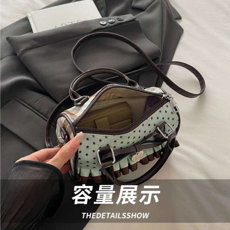 Sweet Bow Girls Crossbody Pillow Bags Versatile Vintage Plaid Ladies Shoulder Bag Lightweight Portable Women Handbag Purse Y260205