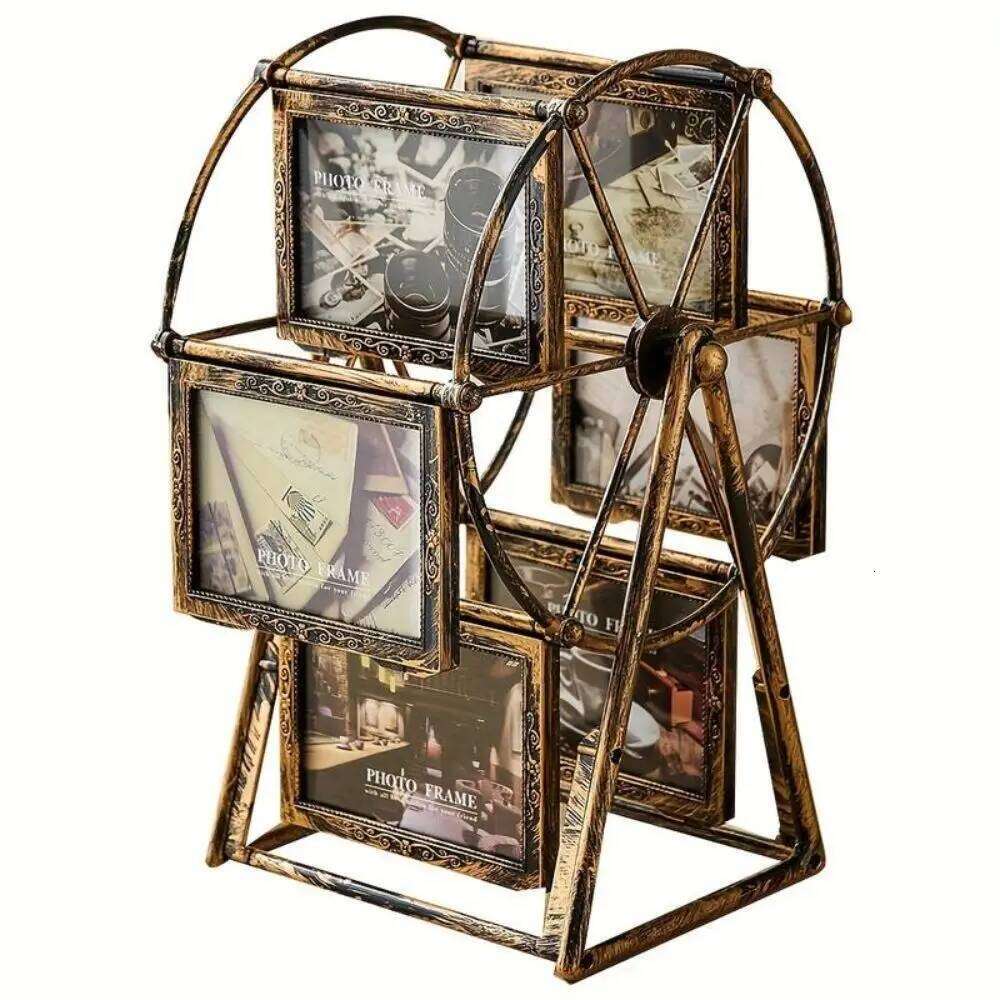 Vintage Rotating Picture 5inch 12 Photos Classic Ferris Wheel Display Frame Rectangular DIY Photo Organizer S260205c'c'c