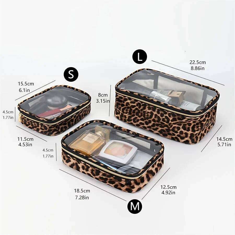 Waterproof Large Capacity Leopard Print Clear Makeup Bag Portable Travel Toiletries Storage Cosmetic Organizer with Zipper Y260206
