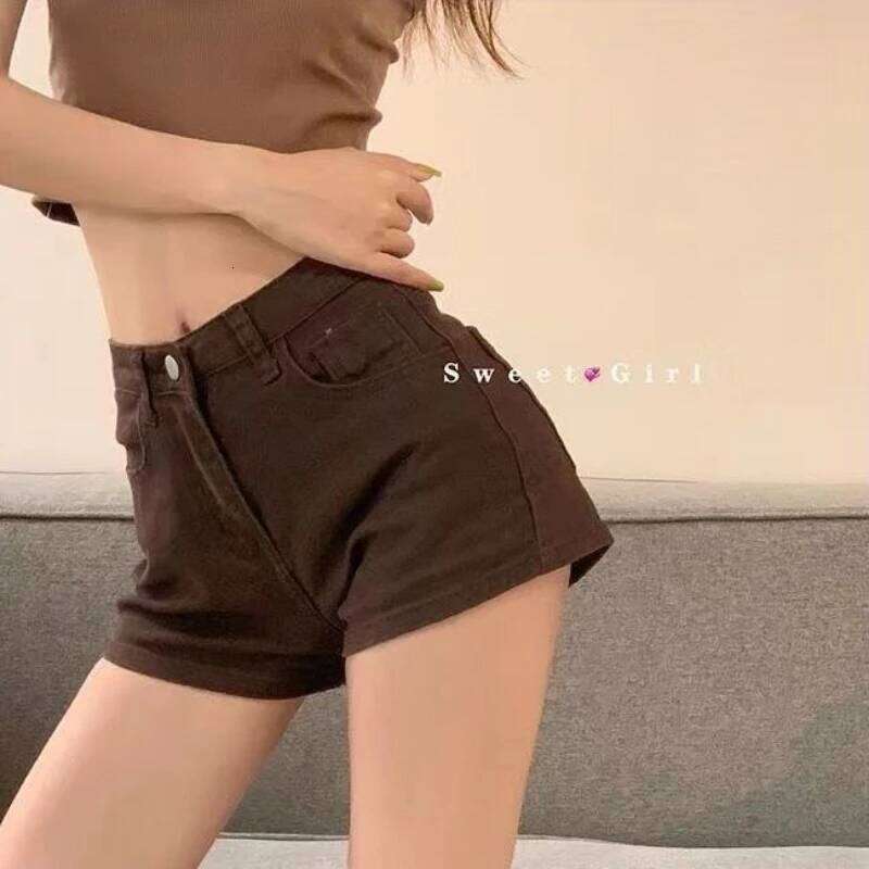Brown Shorts Women Summer Y2k Chic High Waisted Trouser All-match Thin Simple Basic Straight Denim Vintage Preppy Ladies Clohes XJ260206