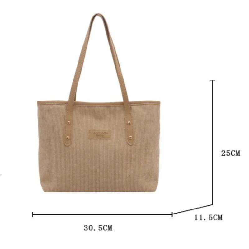 Stylish Corduroy Shoulder Large Capacity Tote Bag for Women Retro Commuter Purse Fall Fashion Simple Casual Handbag Y260205