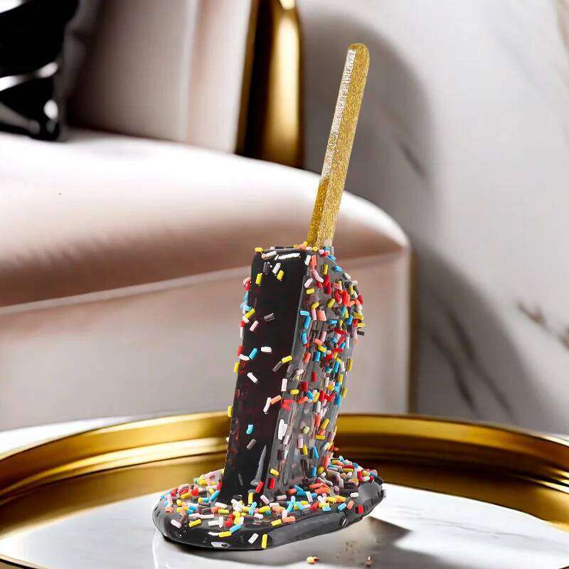 Creative Handicraft Decorative Items Resin Melting Popsicle Sculpture with Colorful Sprinkles and Golden Glitter Stick for Home S260204
