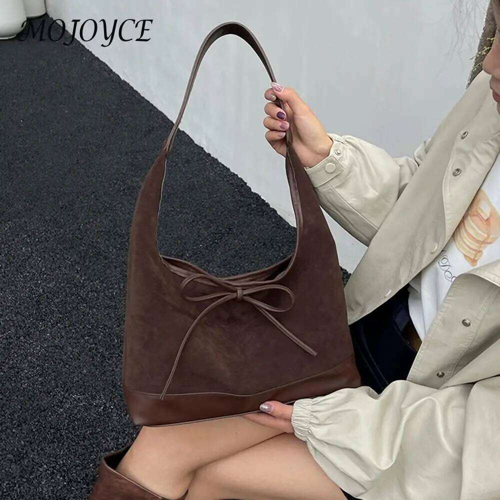 Bow Hobo Solid Colour Handbag Lightweight Slouchy Shoulder Bag for Women Travel Shopping Work Y260205