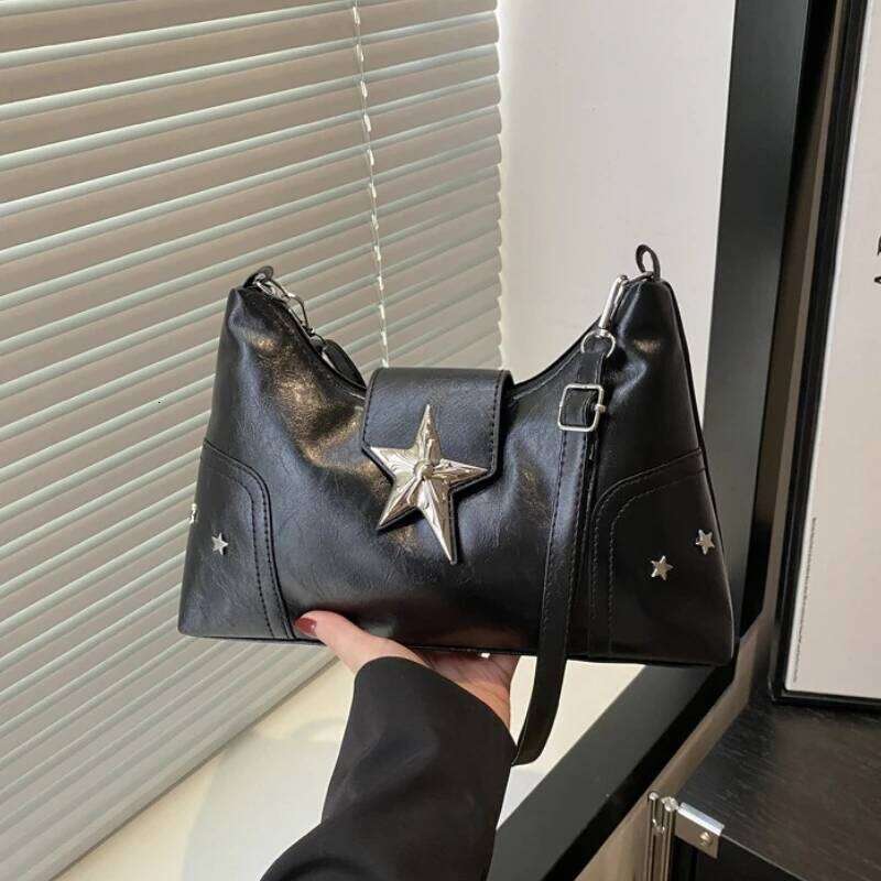 Punk Style Star Design Women Hobos Shoulder Bags Casual Y2k Cool Hot Girls Pu Crossbody Bag Commuter Female Phone Handbags Purse Y260205