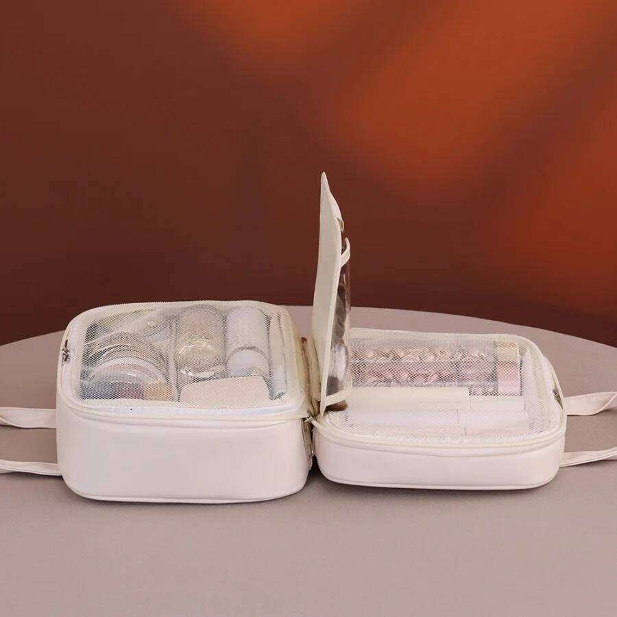 Multifunctional For Women PU Leather Large Capacity Portable Double Zipper Travel Makeup Brush Toiletries Storage Bag Y260206