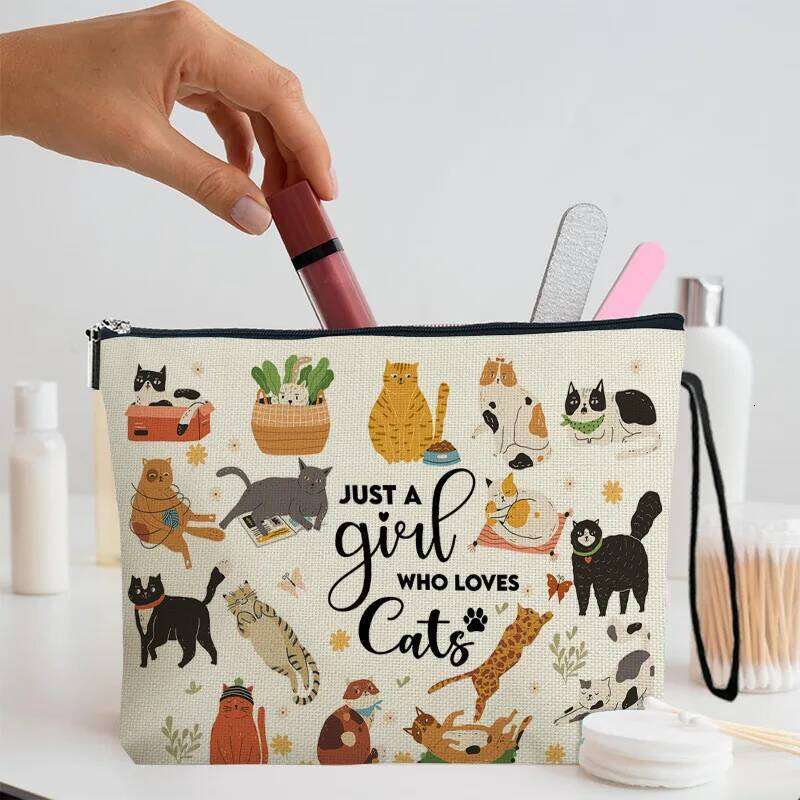Cartoon Cute Cat Women Makeup Multi-functional Storage Pouch Cosmetic Zipper Wash Travel Simple Portable Make Up Bag Y260206