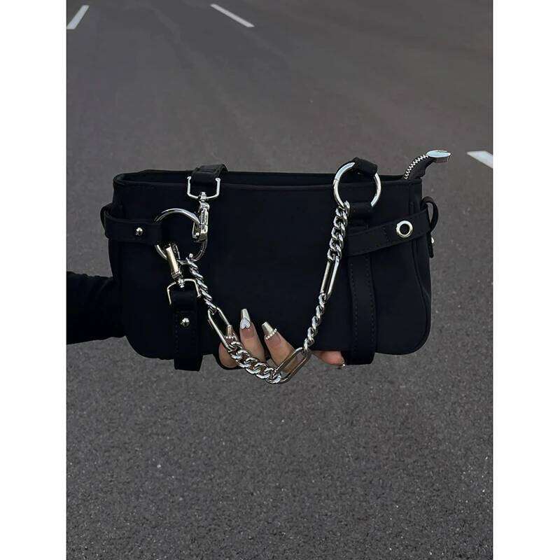 Fashion Design Gothic Chain Ladies Underarm Bag Sweet Cool Y2k Women Square Shoulder Bags Black Pop Female Tote Handbag Purse Z260207 - view 7