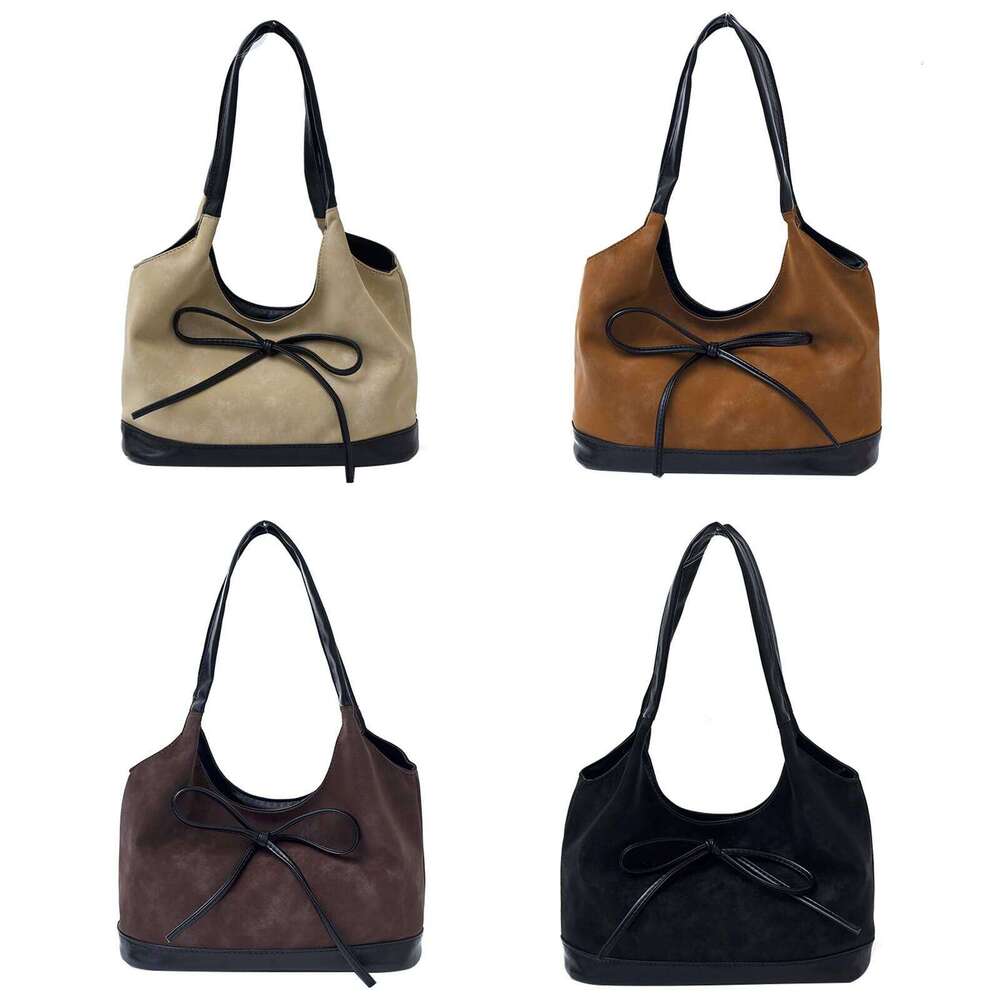 Bow Slouchy Shoulder Solid Color PU Crossbody Large Casual Commuter Bag Lightweight for Girls Woman Birthday Gifts Y260205