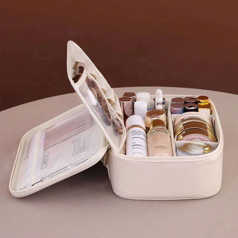 PU Large Capacity Tote Makeup Portable Travel Organizer Tolietry Cosmetic Storage Bag Women Double Layer Pouch Y260206