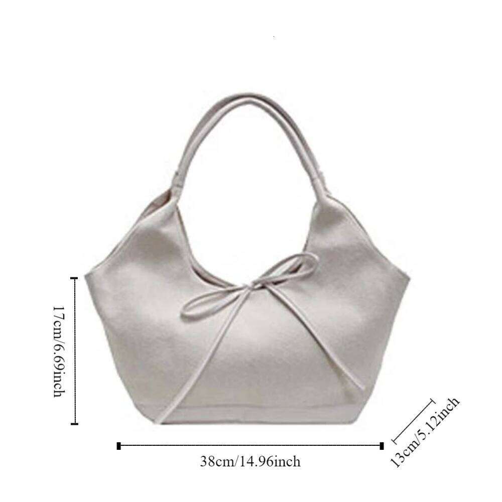 Portable Korean Style Canvas Tote Handbag Underarm Cloth Bow Shoulder Bag Pure Color Large Capacity Girls Y260205
