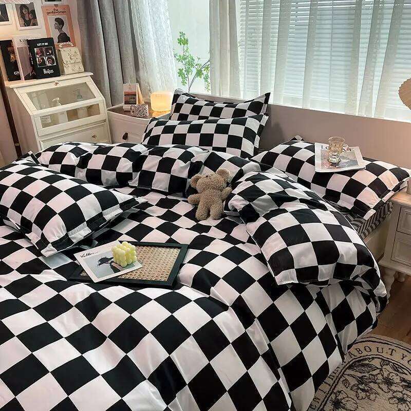 Checkerboard Bedding Set No Comforter Quilt Duvet Cover Pillowcase Flat Sheet Single Queen Size Polyester Bedclothes XJ260206