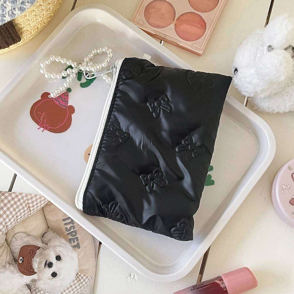 Fashion Bow Women Pearl Zipper Makeup Portable Coins Lipsticks Cosmetic Storage Pouch Purse Ladies Mini Bag Y260206