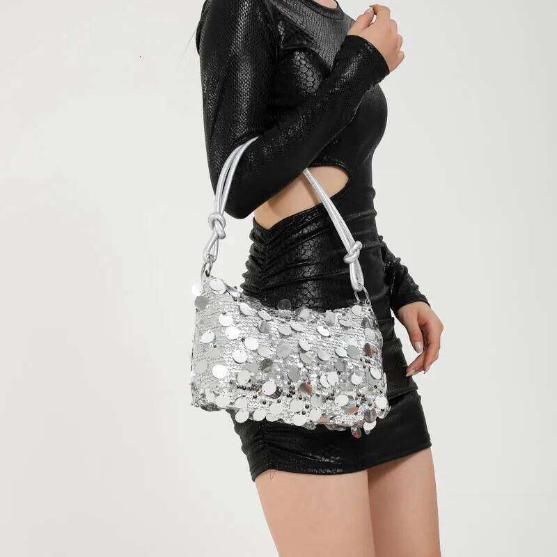 Retro Sequined Design Women's Shoulder Bags Solid Color Cool Hot Girls Phone Underarm Bag Simple Portable Ladies Handbags Purse Y260205