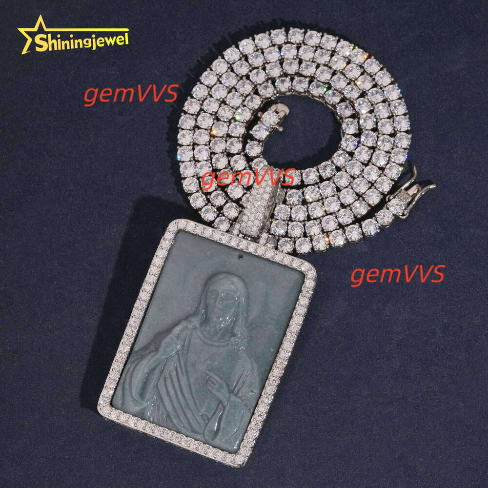 New Arrival Plated Jade Hip Hop Jewelry Iced Out 925 Silver VVS D Moissanite Diamond Pendant