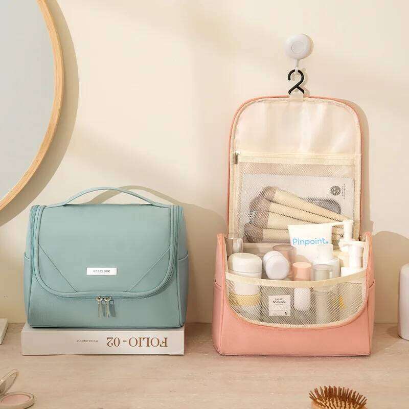 Large Capacity Hanging Hook Cosmetic Portable Toiletry Storage Makeup Bag Women Travel Wash Pouch Handheld Shower Kit Y260206