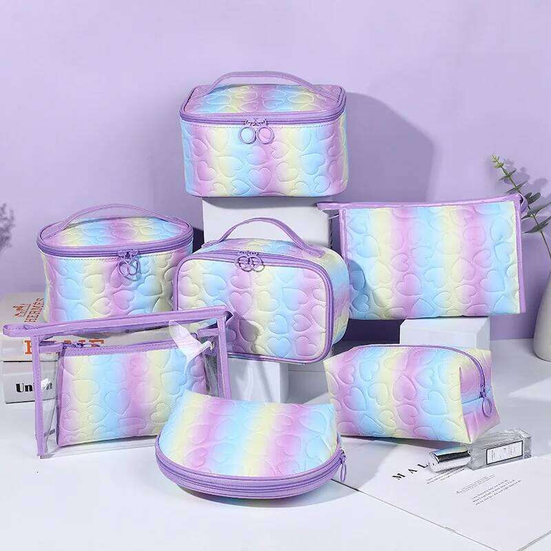 Fahsion Love Gradient Cosmetiquera Women's Organizer Square Tote Travel Toiletry Makeup Shell Bags Large Cosmetic Bag Y260206