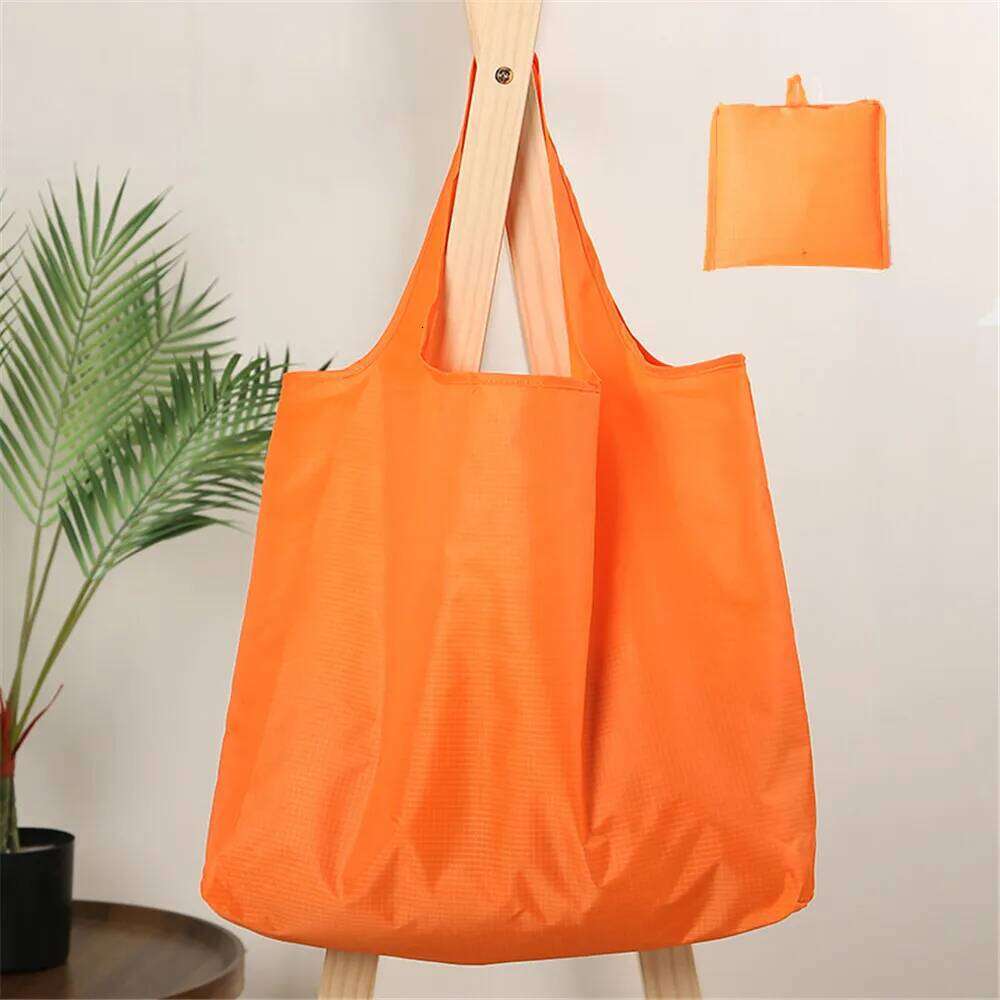Eco-Friendly Folding Shopping Waterproof Reusable Shoulder Handbag for Travel Grocery Fashion Pocket Tote Solid Color Bag Y260205