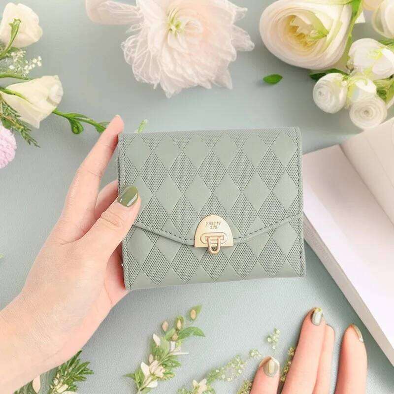 New women's short wallet high quality PU simple fashion hardware buckle three-fold bag multiple card slots student zipper coin p Y260206