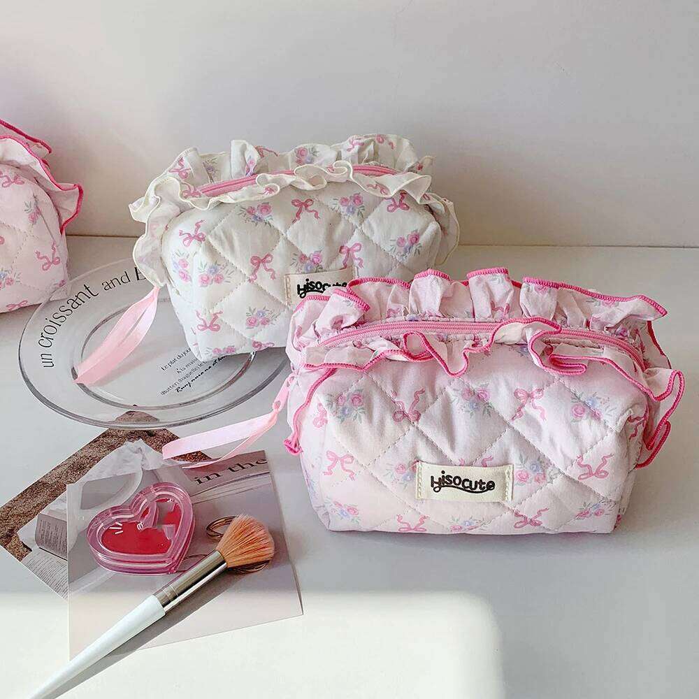 Pink Women Lace Mini Makeup Bag Travel Organizer Cosmetic Coins Handbag Pouch Gilrs Cute Bow Square Zipper Wallet Bags Gift Y260206