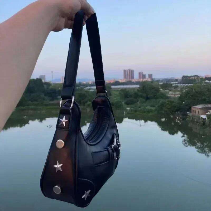 Vintage Korean Casual Cute White Star Shoulder Underarm Tote Bag Ladies Sling Bags Leather Zip Purses Handbags Women Z260207 - view 7