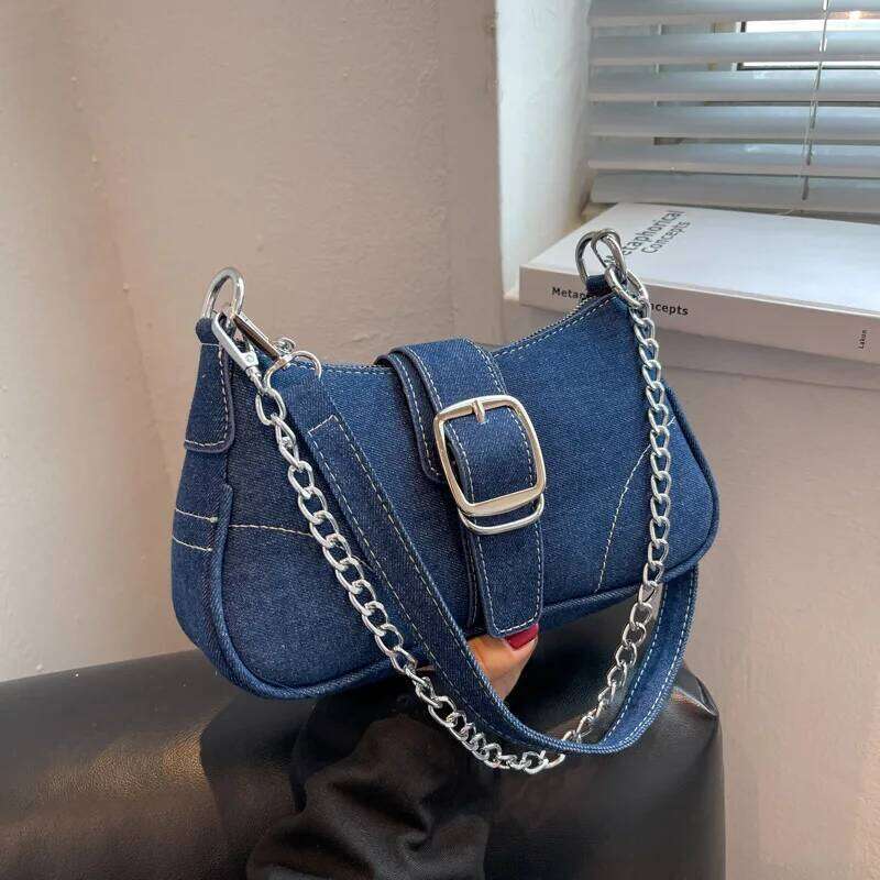 Denim Shoulder Chain Jeans Bags Fashion Trend Ladies Messenger Bag HighQuality Underarm Purse Handbag Retro Women's Handbags Y260205