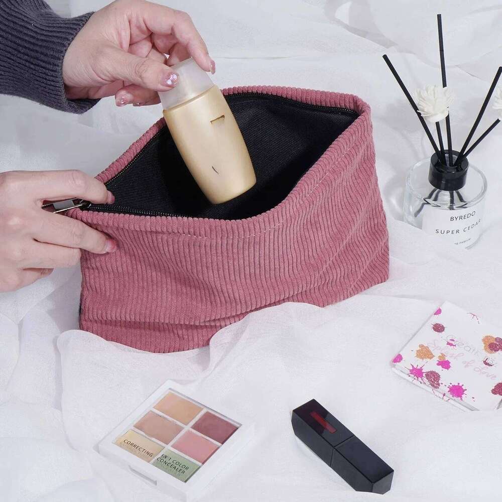 Corduroy Travel Cosmetic Portable Makeup Bag Purses Women Large Capacity Zipper Make Up Organizer Storage Clutch Y260206