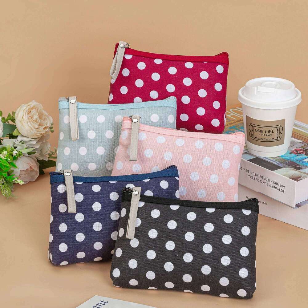 Classic Hot Selling Polka Dot Fabric Makeup Bags Waterproof Portable Zipper Wash Cosmetic Pouch Girl Phone Key Bag Y260206