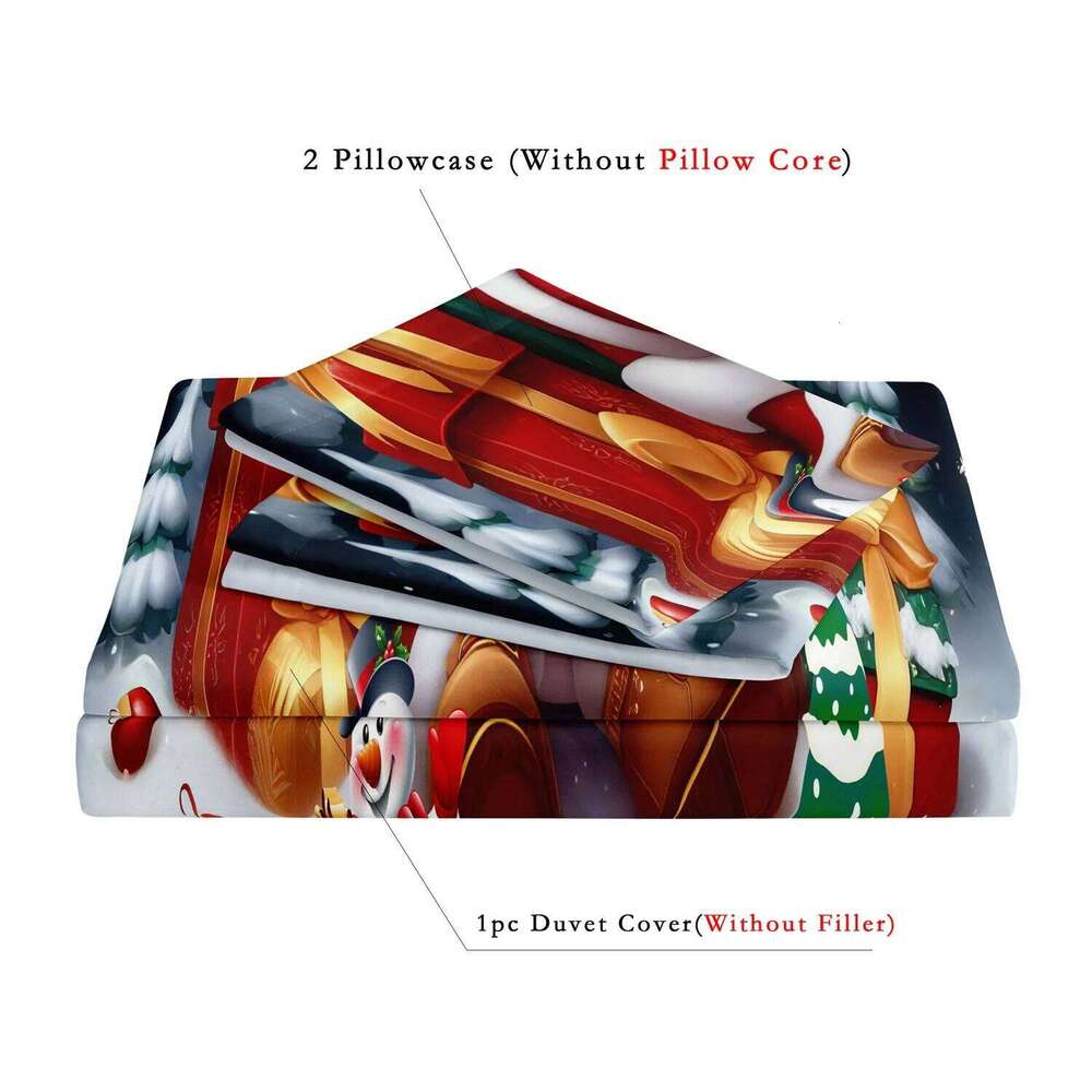 3pcs Bedding Set Santa & Snowman Print Breathable Polyester Christmas present 1 Duvet Cover 2 Pillowcases XJ260206