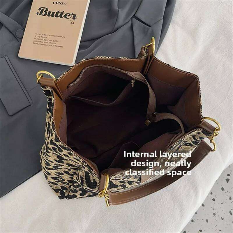 Best Selling Women's Retro Leopard Print Single Armpit Shoulder Large Capacity Tote Bag, Daily Handbag Women Shopping Y260205
