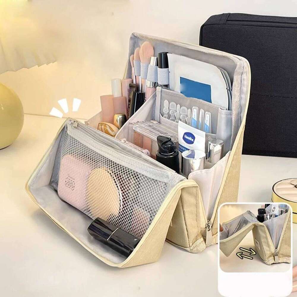 Foldable Split Format Cosmetic Bag Portable Travel Grooming Storage Organizer Large Capacity Makeup Brush And Beauty Bags Y260206