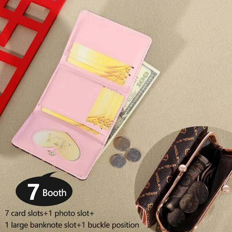 New Women's Wrist Strap Short Old Flower Zero Wallet Large Capacity Coin Letter Multi Card Bag Money Clip Y260206