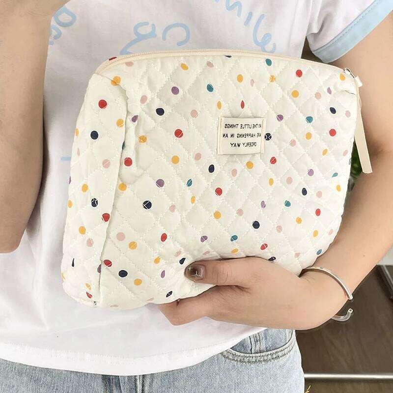 Fashion Colorful Dots Large Capacity Cosmetic Quilted Bag Portable Tote Travel Make Up Storage Bags Women Cotton Handbags Gift Y260206