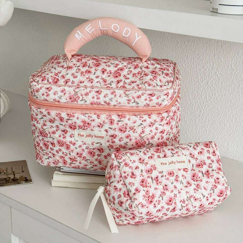 Fashion Pink Flower Women's Clutch Toiletry Makeup Tool Storage Pouch Portable Tote Travel Quilting Cosmetic Bag Handbag Y260206