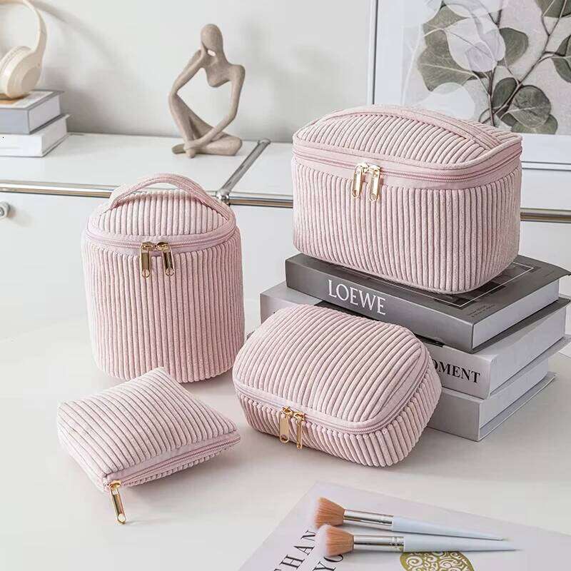 Women's Plush Make Up Bags Plaid Zipper Bag Case Portable Cosmetic Organizer Storage Pouch Y260206